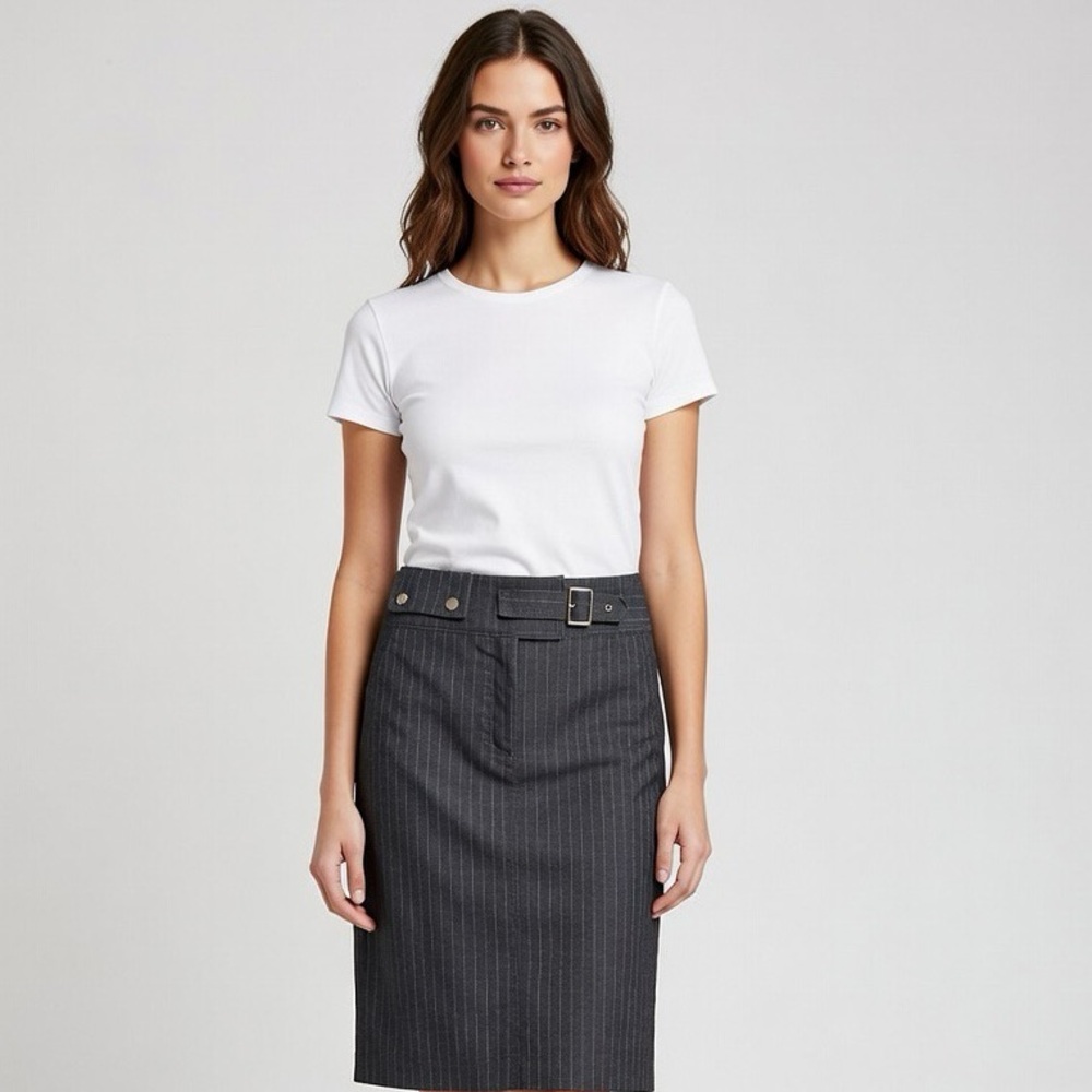 Perry Ellis Charcoal Pinstripe Pencil Skirt